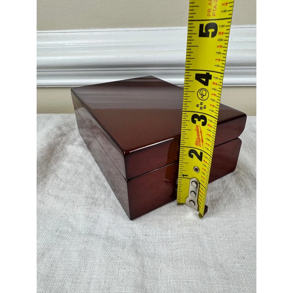 Cherry Wood Jewelry Box High Gloss Lacquer Mirror Ring Rolls White Velvet Lining